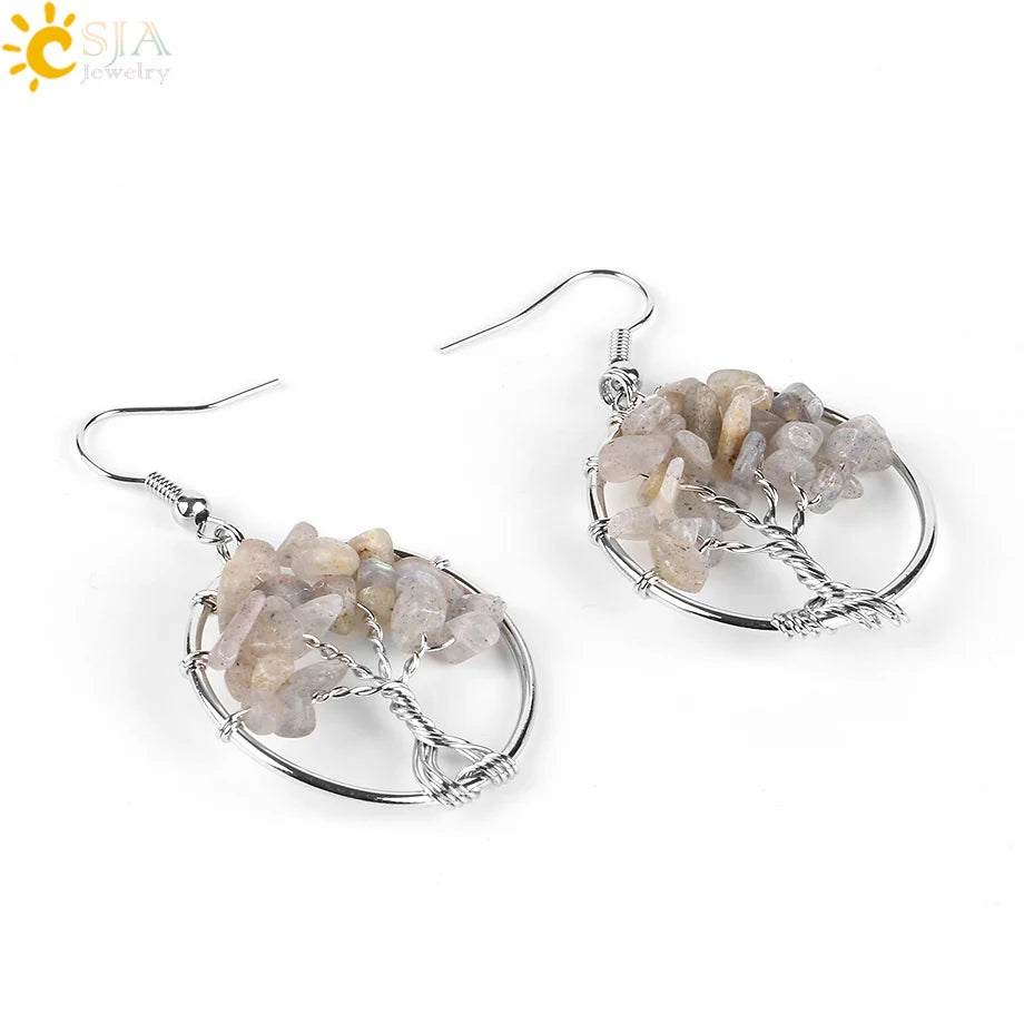 Crystal Tree of Life Drop Earrings — 13 Natural Stones