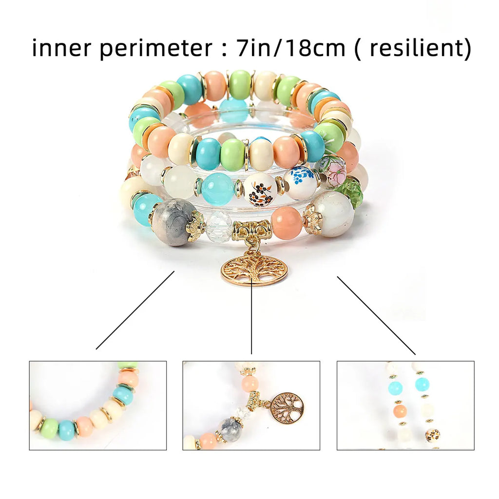 Boho Tree of Life Beaded Bracelet - 4 piece set