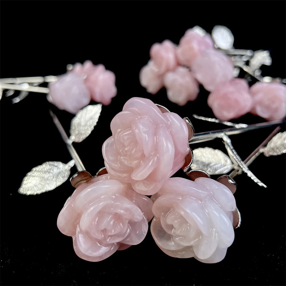 Rose Quartz Crystal Rose | Carved Healing Stone | Home Décor & Gift