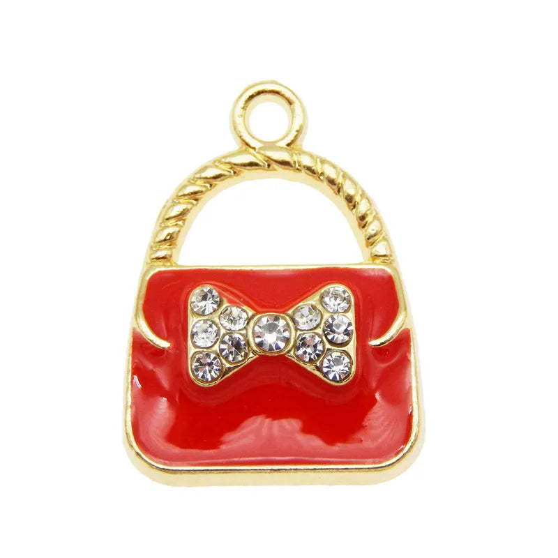 Bow & Crystal Enamel Handbag Charms – 6pcs Alloy Pendants for Jewelry Making