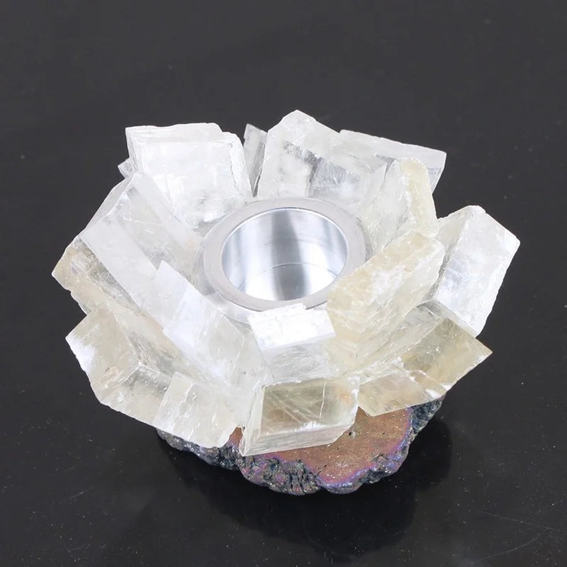 Raw Crystal Cluster Candle Holder — Amethyst, Fluorite & Quartz