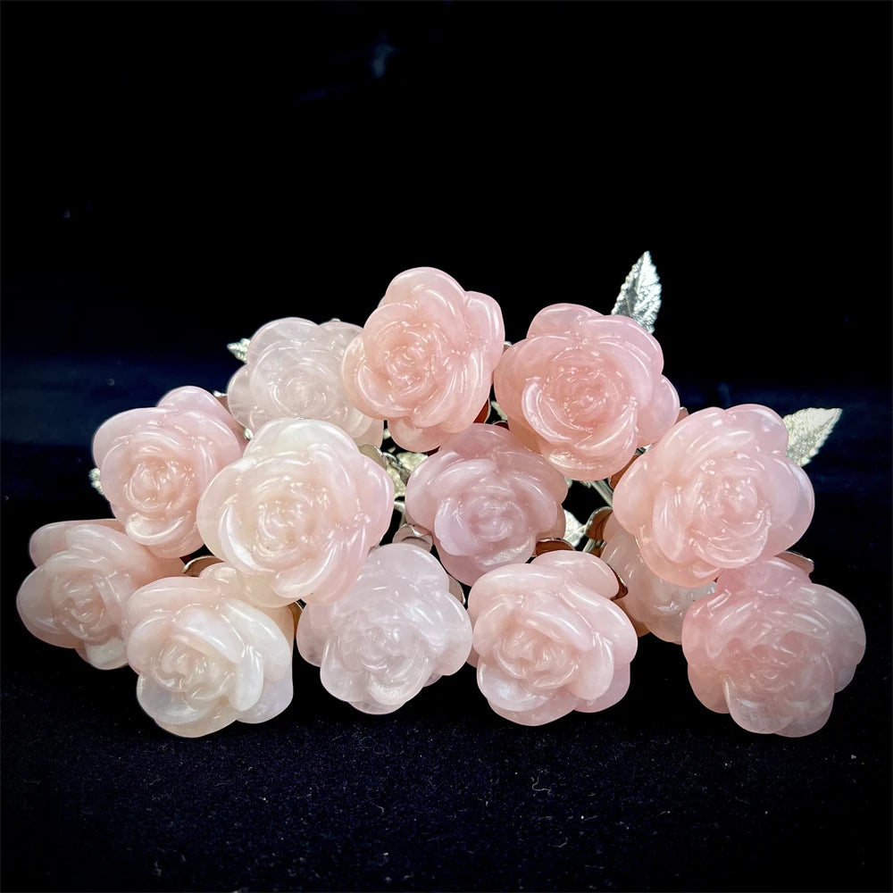 Rose Quartz Crystal Rose | Carved Healing Stone | Home Décor & Gift