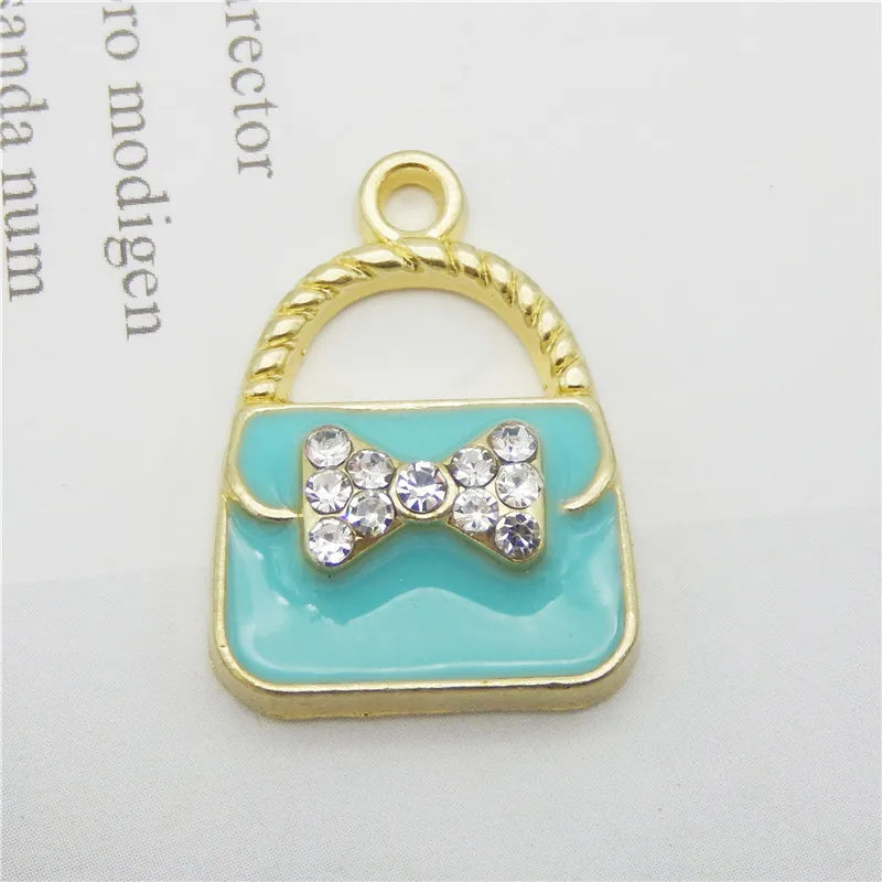 Bow & Crystal Enamel Handbag Charms – 6pcs Alloy Pendants for Jewelry Making