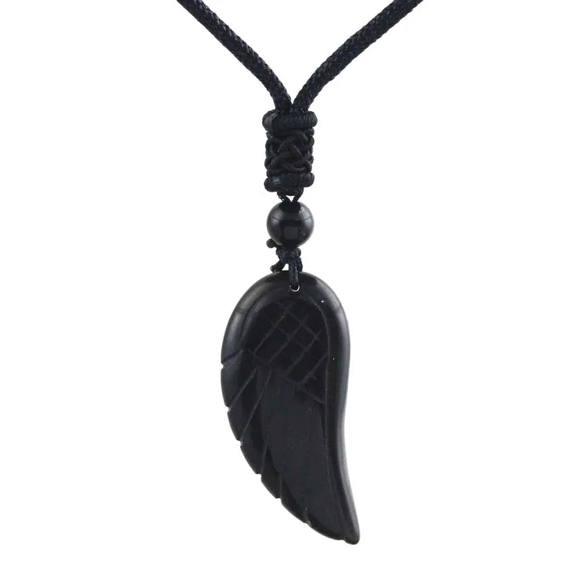 Crystal Angel Wing Pendant Necklace — Natural Gemstone Adjustable Rope