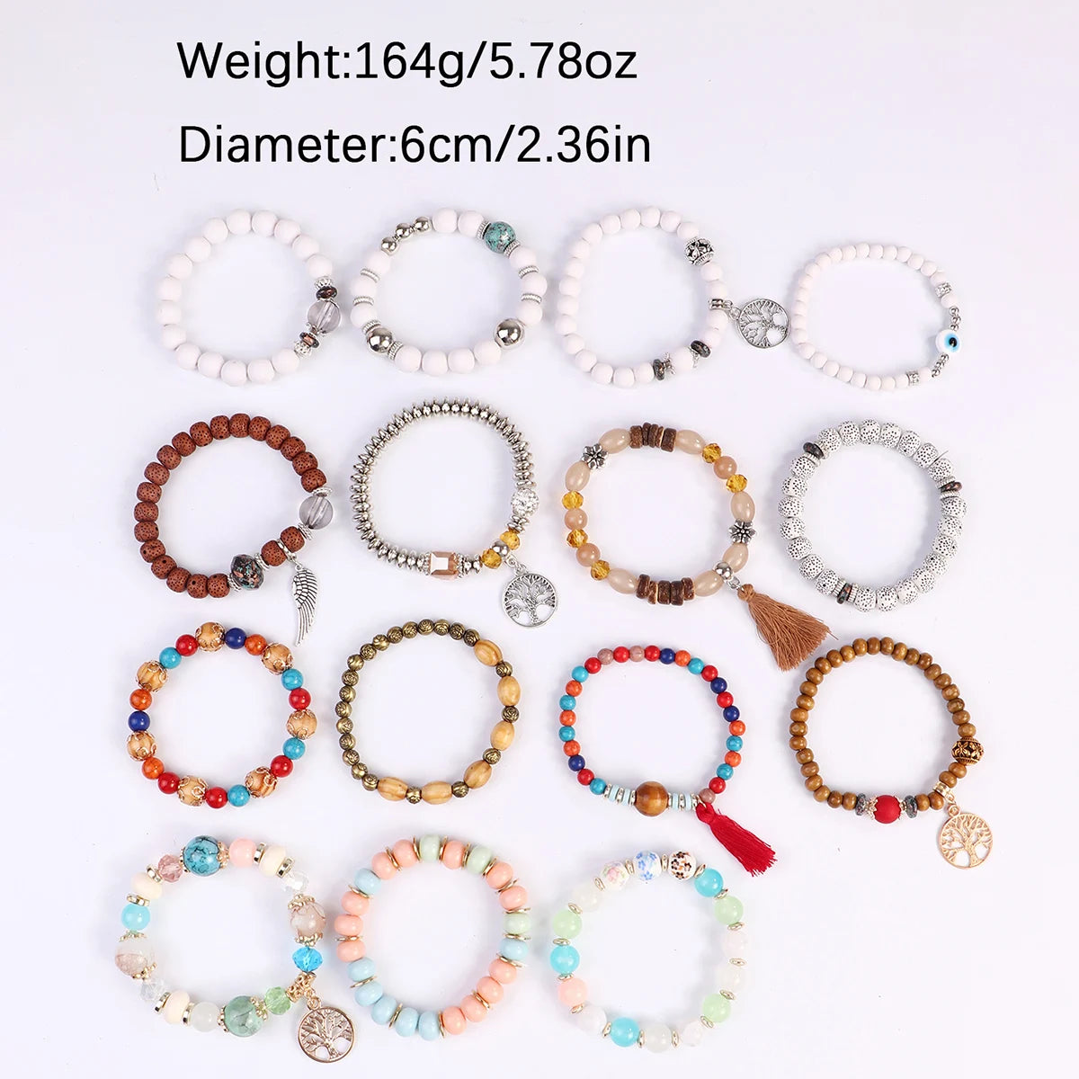 Boho Tree of Life Beaded Bracelet - 4 piece set
