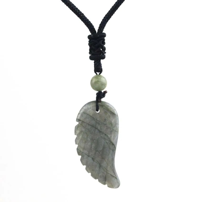 Crystal Angel Wing Pendant Necklace — Natural Gemstone Adjustable Rope
