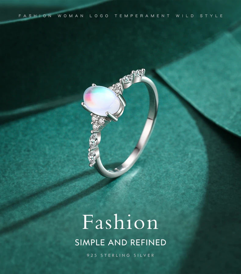 Natural Moonstone Jewelry Set | 925 Sterling Silver | Oval Ring & Charm Bracelet