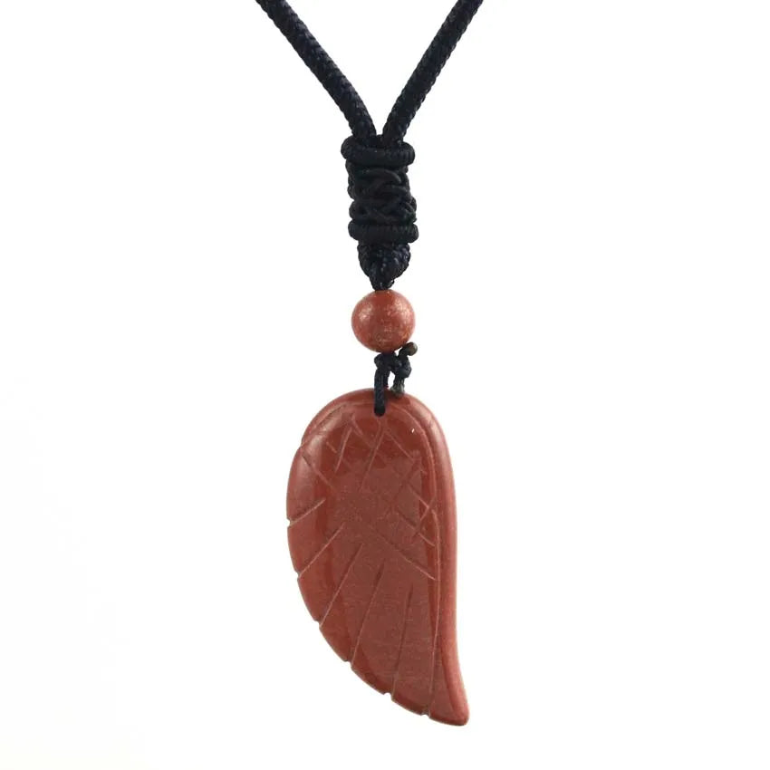 Crystal Angel Wing Pendant Necklace — Natural Gemstone Adjustable Rope