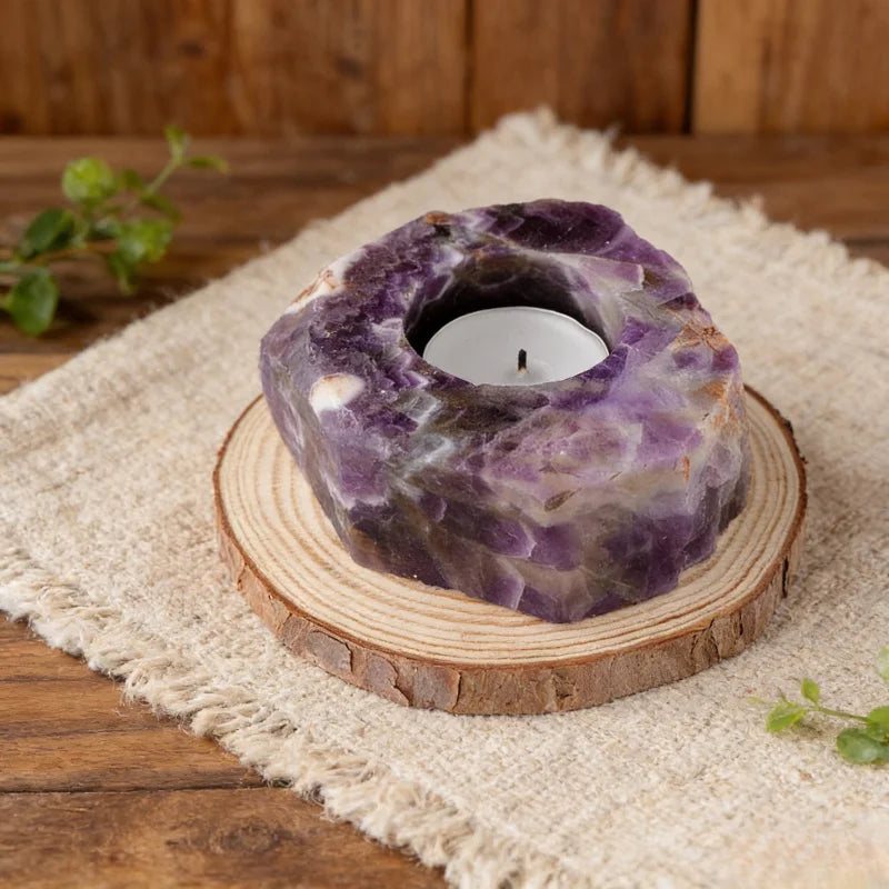Natural Crystal Raw Stone Candle Holder — Healing Crystal Candlestick