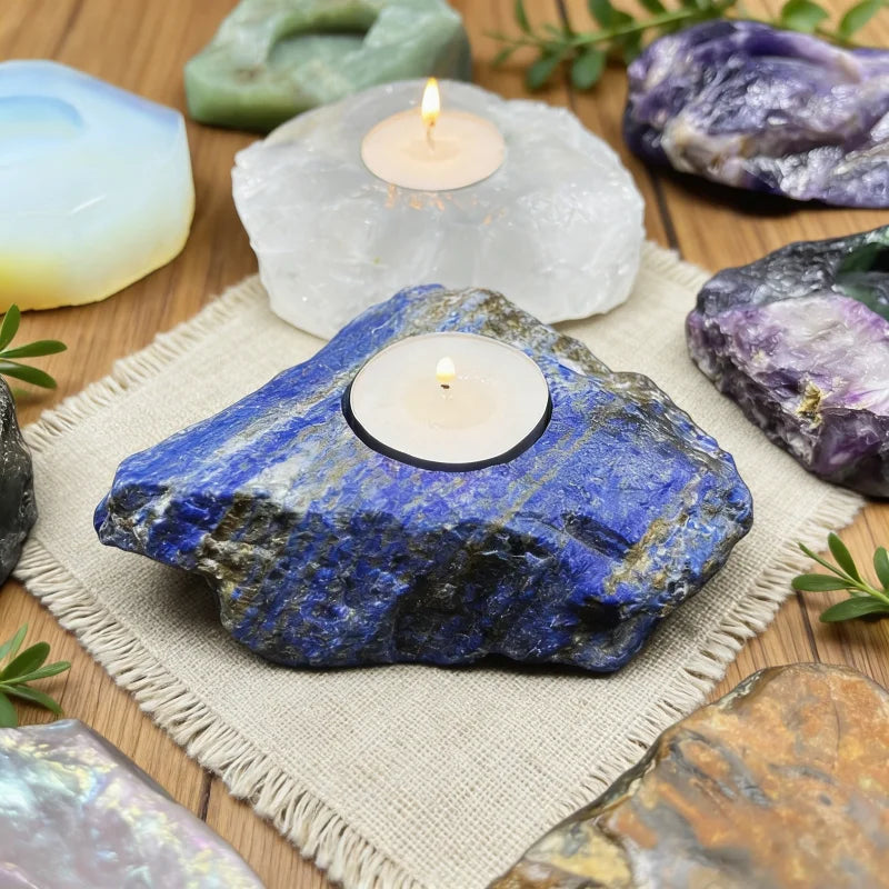 Natural Crystal Raw Stone Candle Holder — Healing Crystal Candlestick