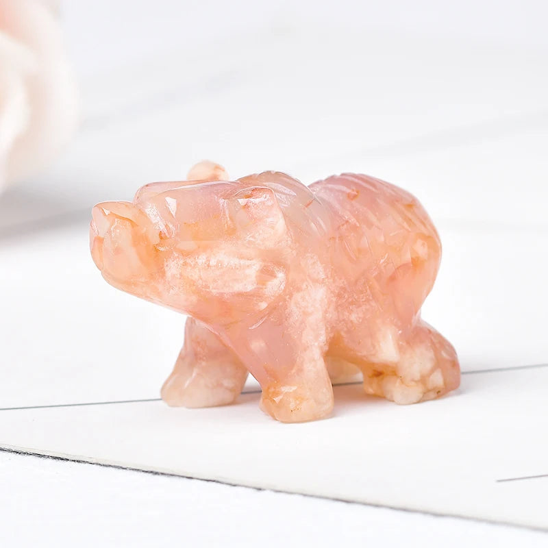 Natural Crystal Bear Figurine | Carved Gemstone Animal Decor & Gift