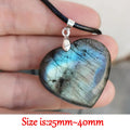 Natural Labradorite Crystal Pendant | Heart & Leaf | Leather Chain