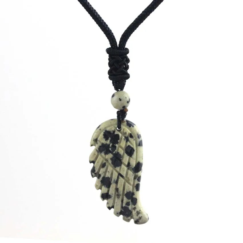 Crystal Angel Wing Pendant Necklace — Natural Gemstone Adjustable Rope