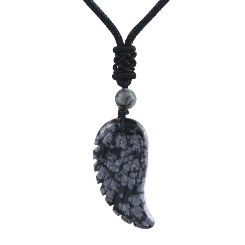 Crystal Angel Wing Pendant Necklace — Natural Gemstone Adjustable Rope