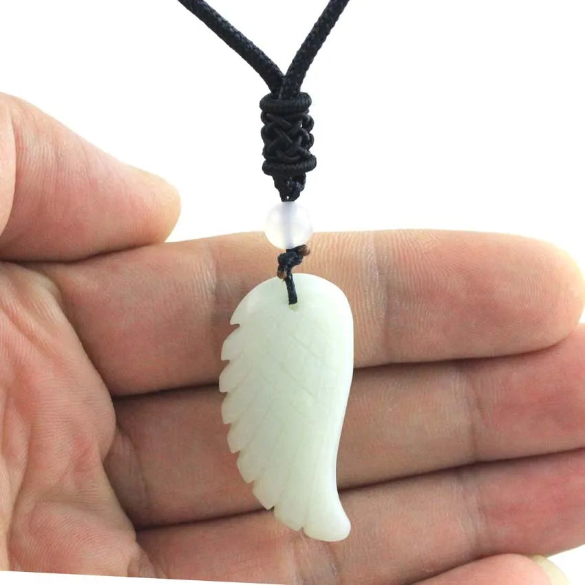 Crystal Angel Wing Pendant Necklace — Natural Gemstone Adjustable Rope
