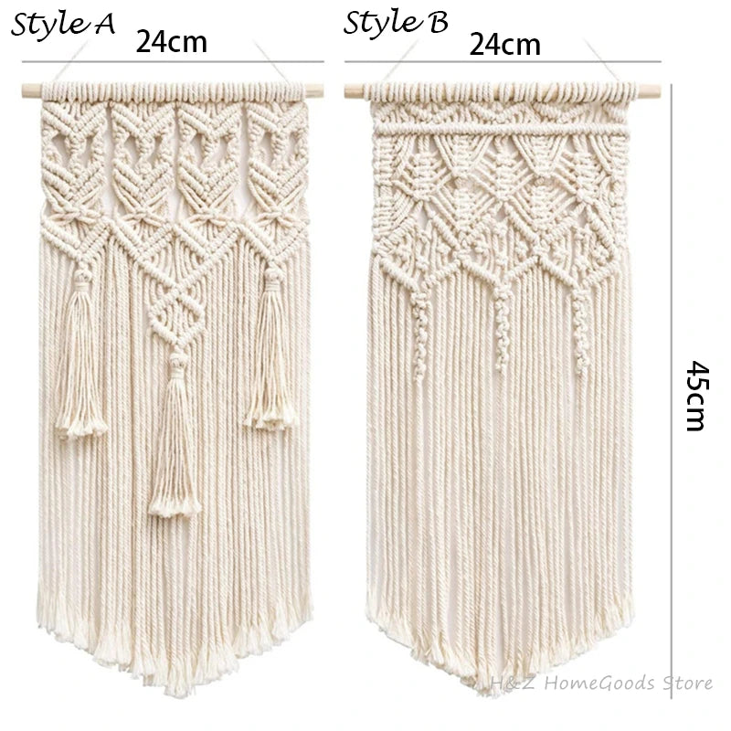 Boho Macrame Wall Hanging Tapestry | Handwoven Cotton Rope Home Décor 24x45cm