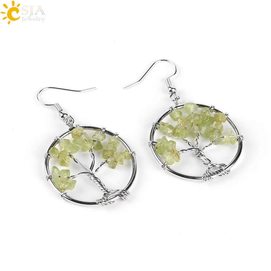 Crystal Tree of Life Drop Earrings — 13 Natural Stones