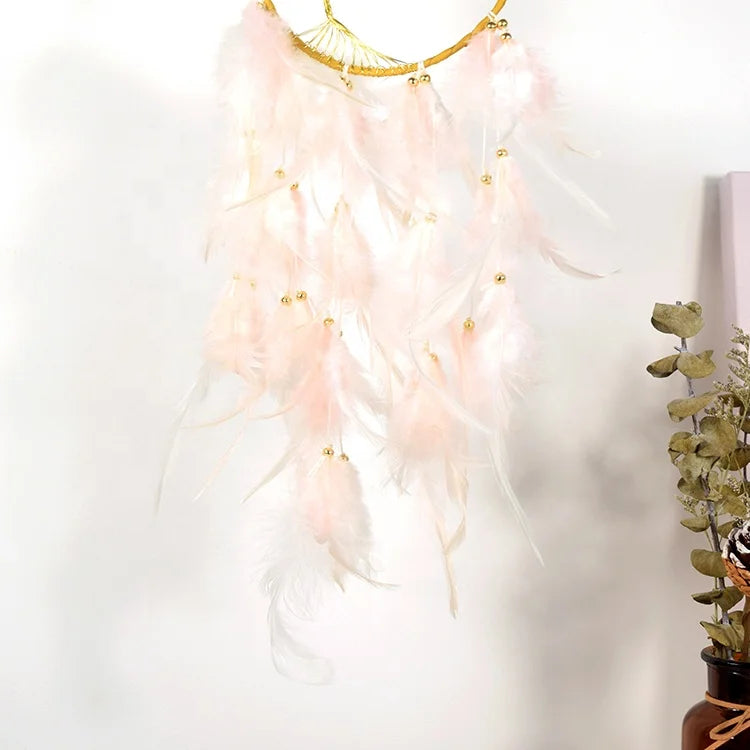 Rose Pink Feather & Chakra Stone Dreamcatcher