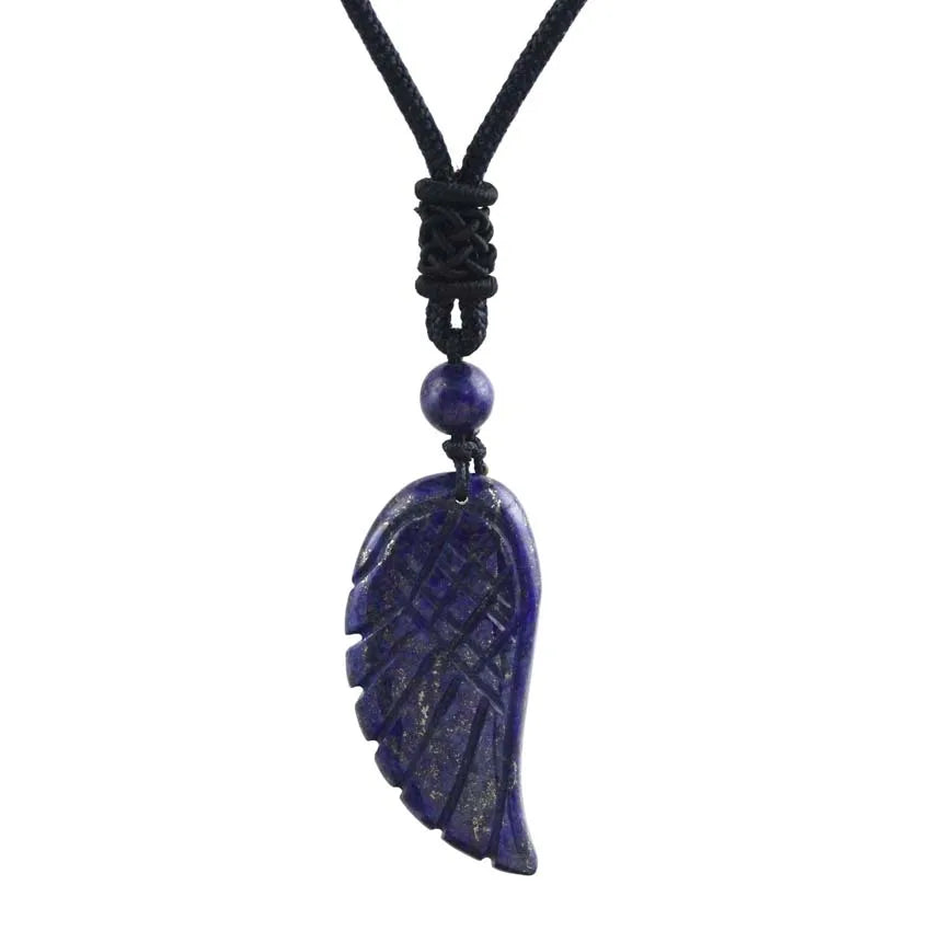 Crystal Angel Wing Pendant Necklace — Natural Gemstone Adjustable Rope