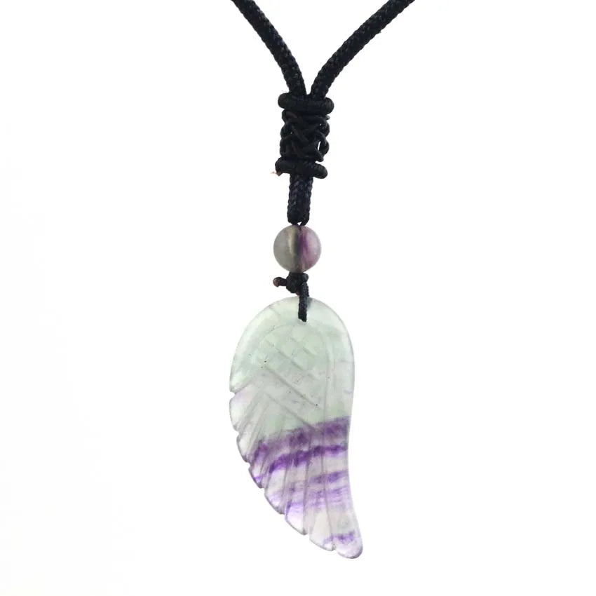 Crystal Angel Wing Pendant Necklace — Natural Gemstone Adjustable Rope