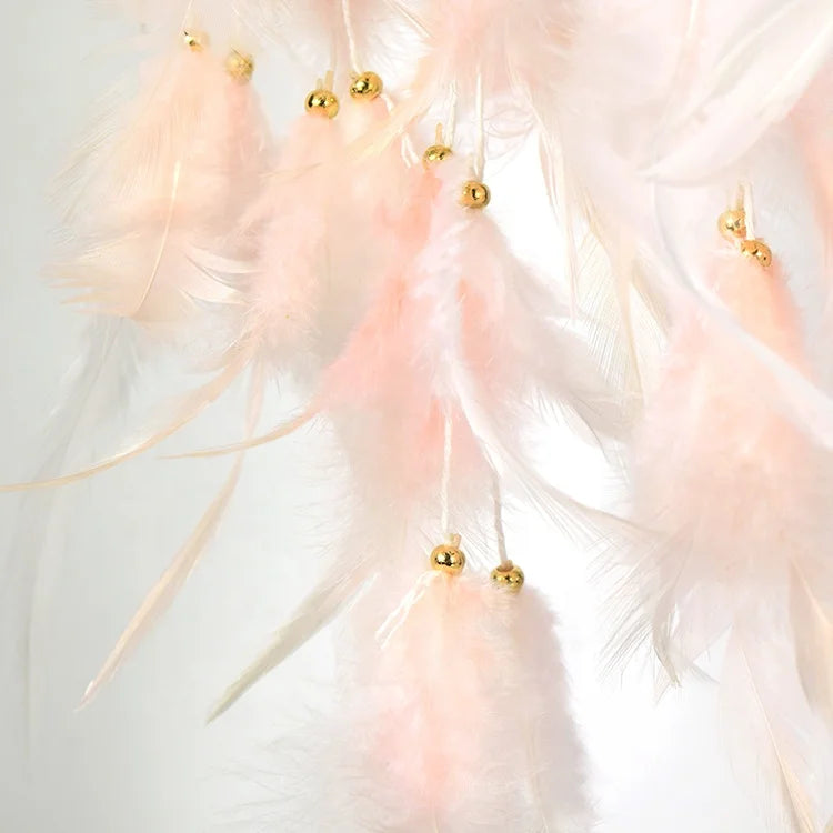 Rose Pink Feather & Chakra Stone Dreamcatcher