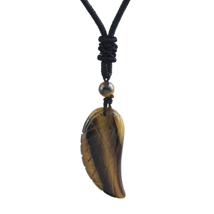 Crystal Angel Wing Pendant Necklace — Natural Gemstone Adjustable Rope