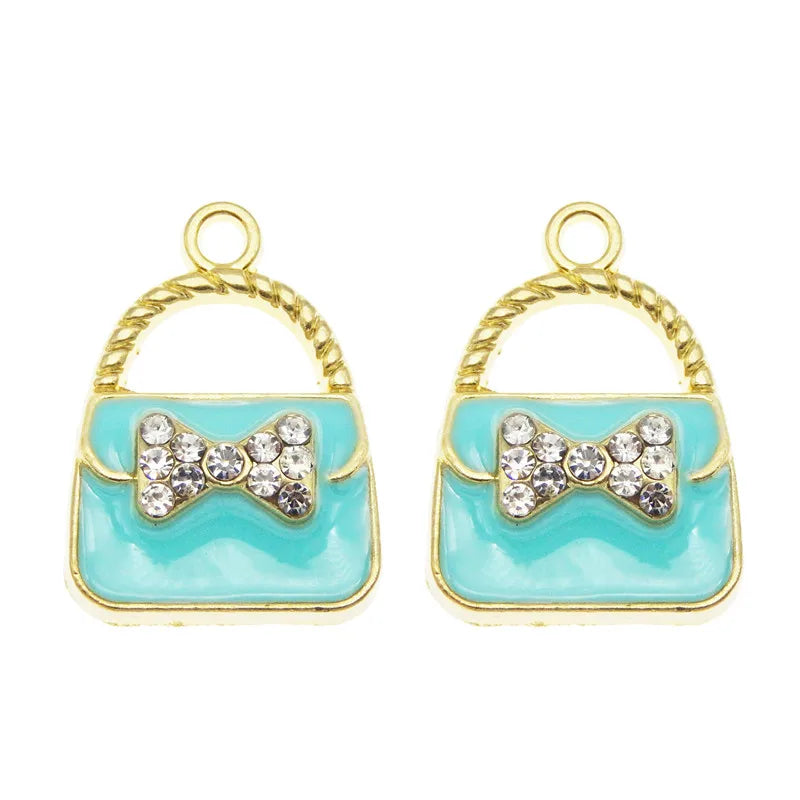 Bow & Crystal Enamel Handbag Charms – 6pcs Alloy Pendants for Jewelry Making
