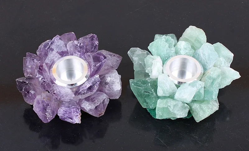 Raw Crystal Cluster Candle Holder — Amethyst, Fluorite & Quartz
