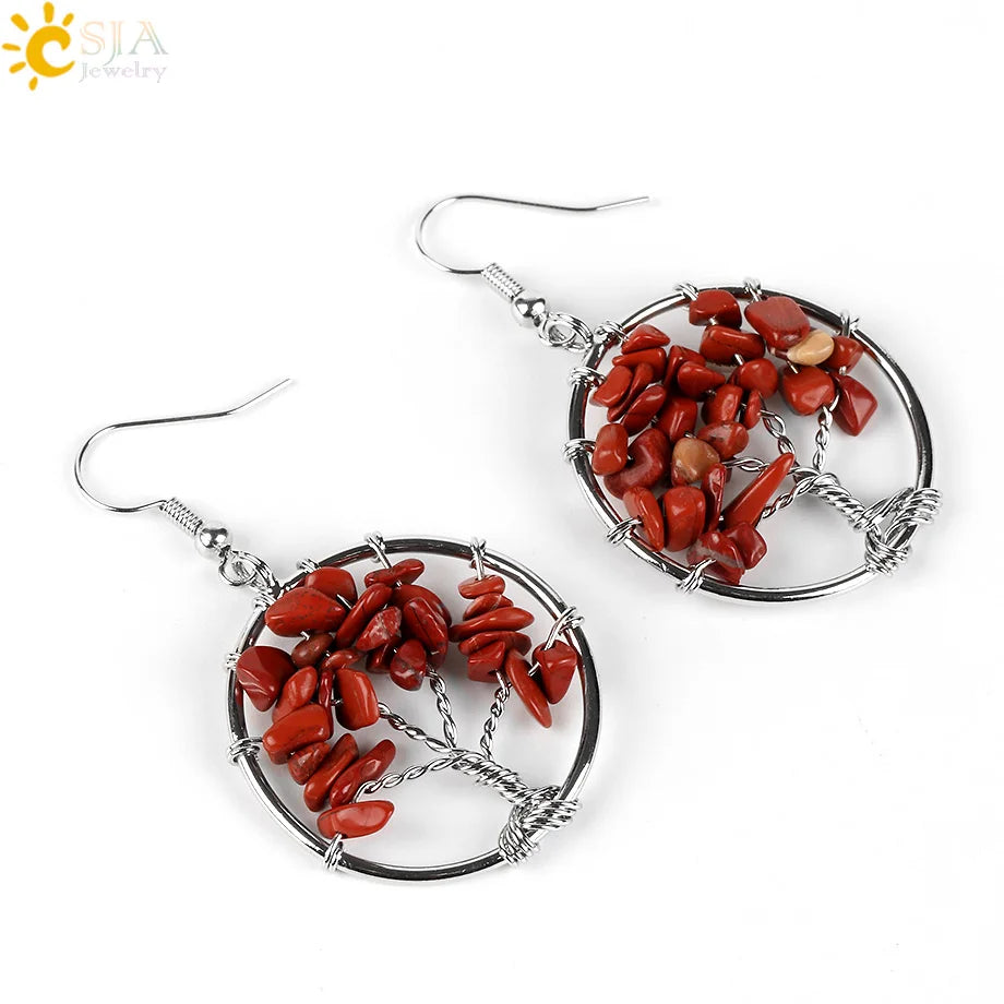 Crystal Tree of Life Drop Earrings — 13 Natural Stones