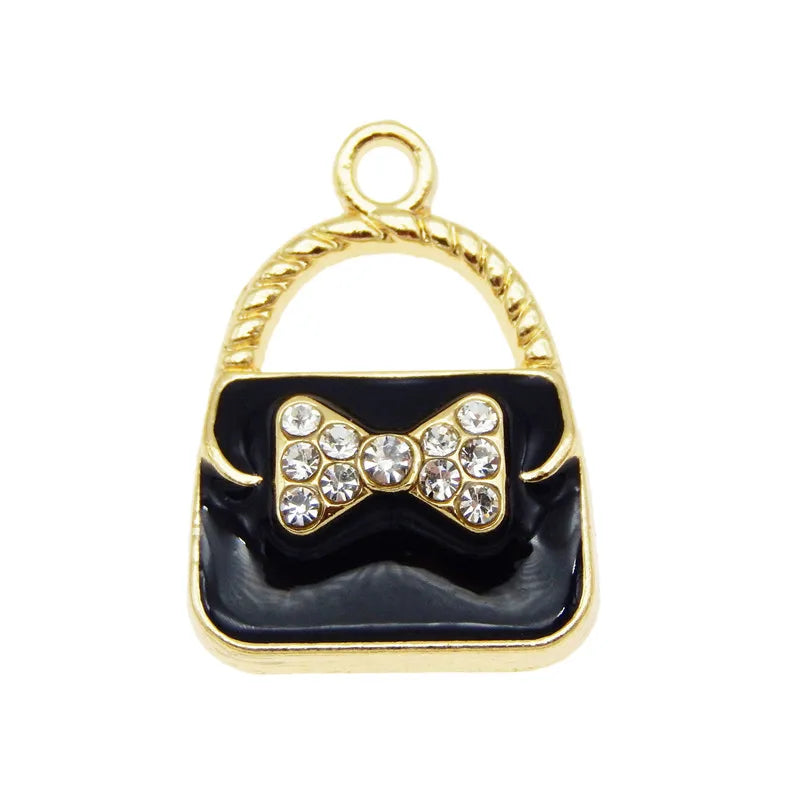 Bow & Crystal Enamel Handbag Charms – 6pcs Alloy Pendants for Jewelry Making