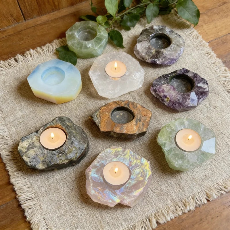 Natural Crystal Raw Stone Candle Holder — Healing Crystal Candlestick