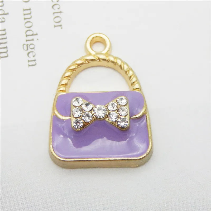 Bow & Crystal Enamel Handbag Charms – 6pcs Alloy Pendants for Jewelry Making