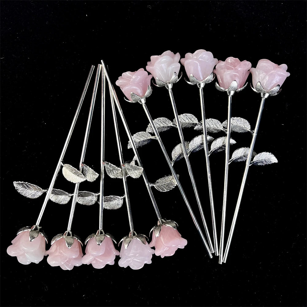Rose Quartz Crystal Rose | Carved Healing Stone | Home Décor & Gift