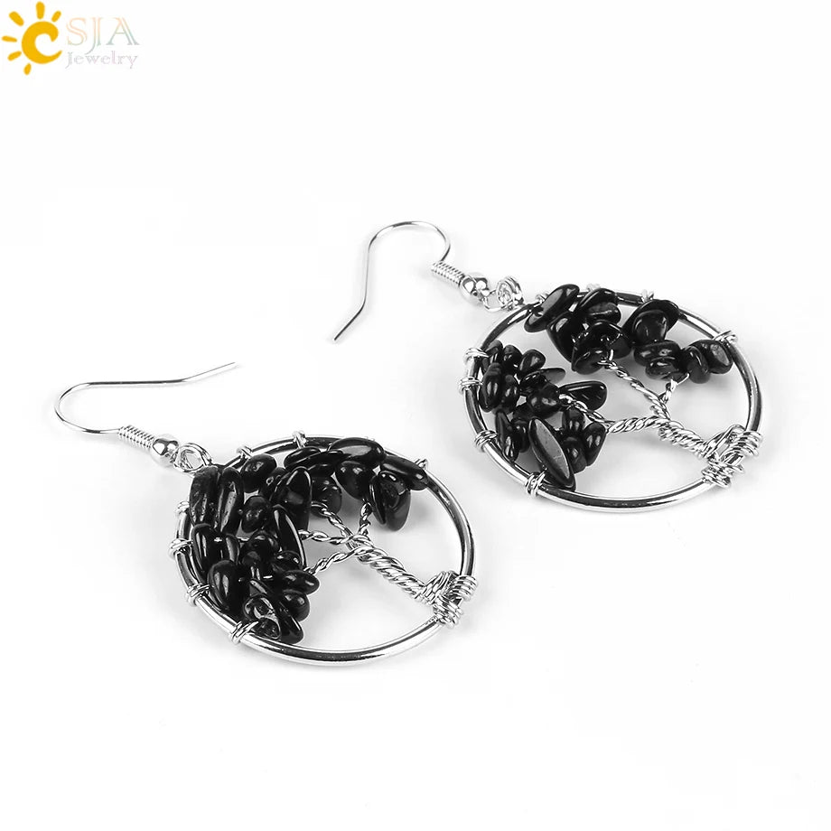 Crystal Tree of Life Drop Earrings — 13 Natural Stones