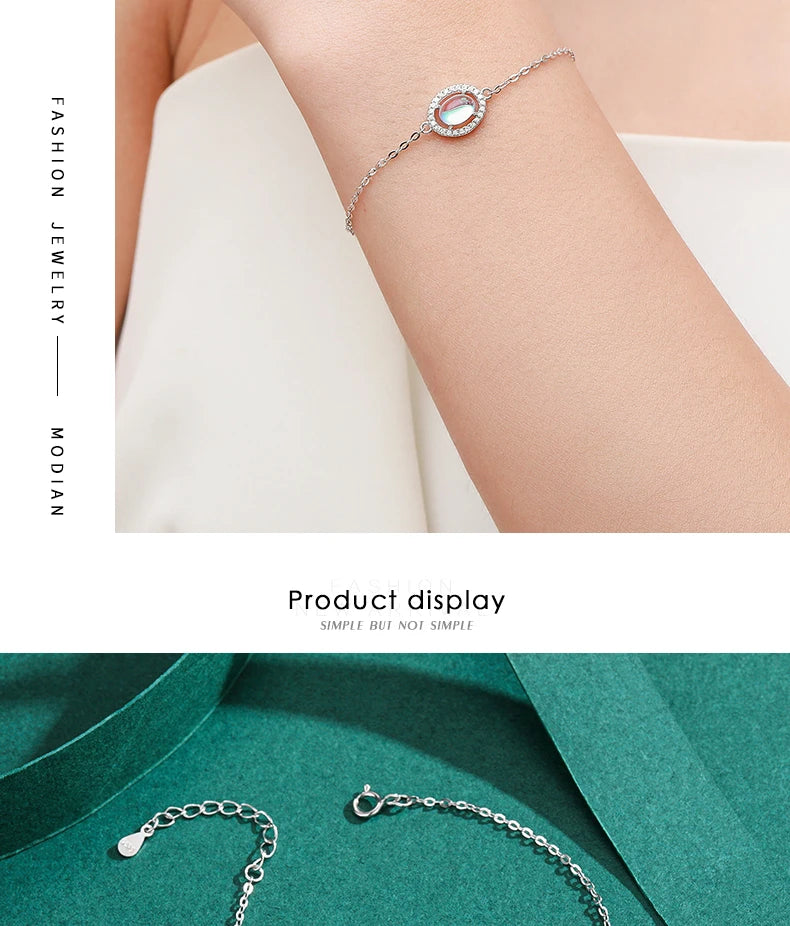 Natural Moonstone Jewelry Set | 925 Sterling Silver | Oval Ring & Charm Bracelet