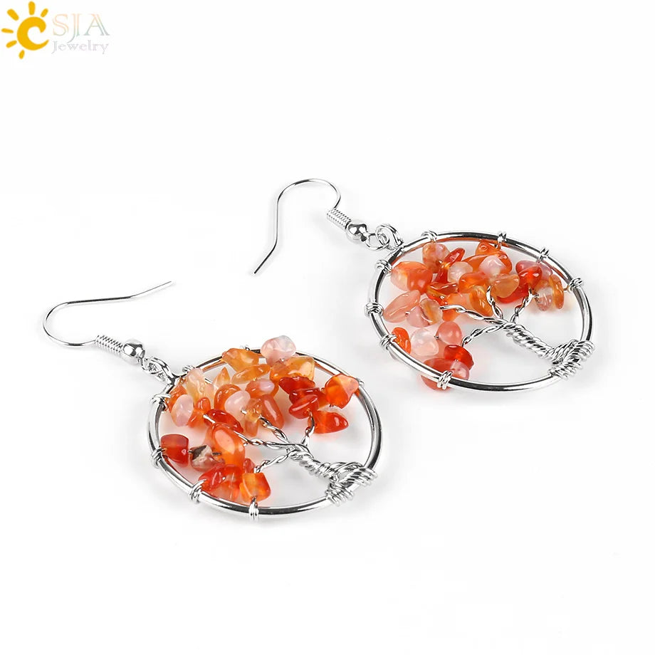 Crystal Tree of Life Drop Earrings — 13 Natural Stones