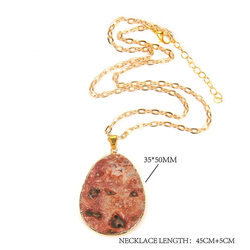 Druzy Crystal Pendant Necklace — Natural Agate & Quartz Gem Charm for Women