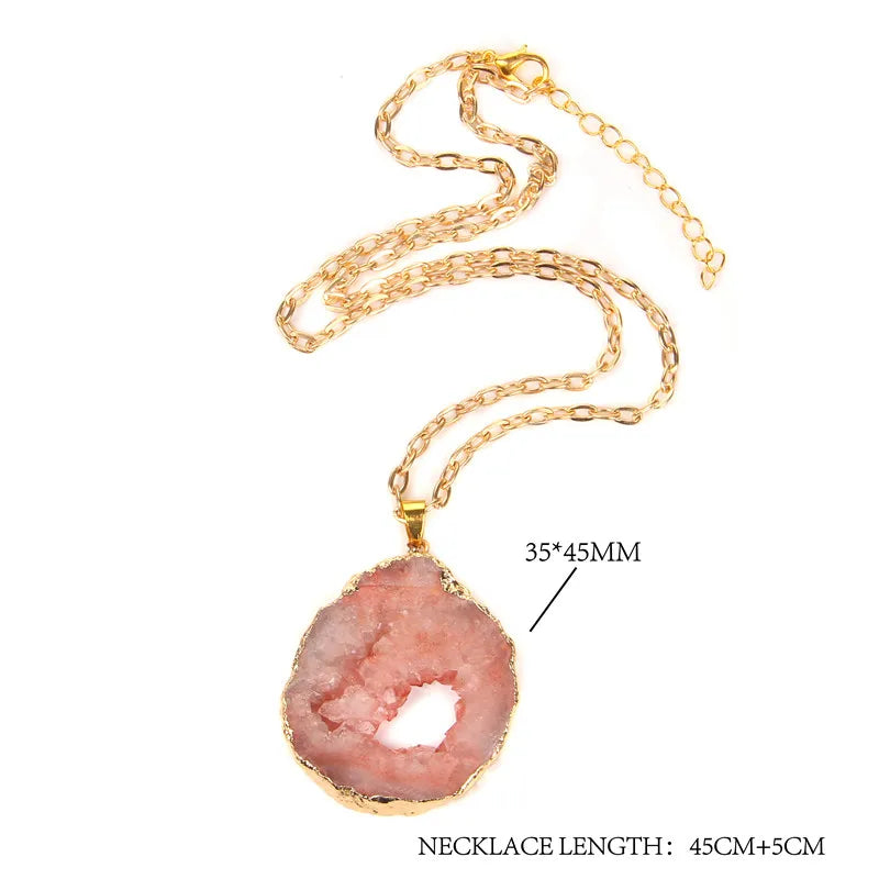 Druzy Crystal Pendant Necklace — Natural Agate & Quartz Gem Charm for Women
