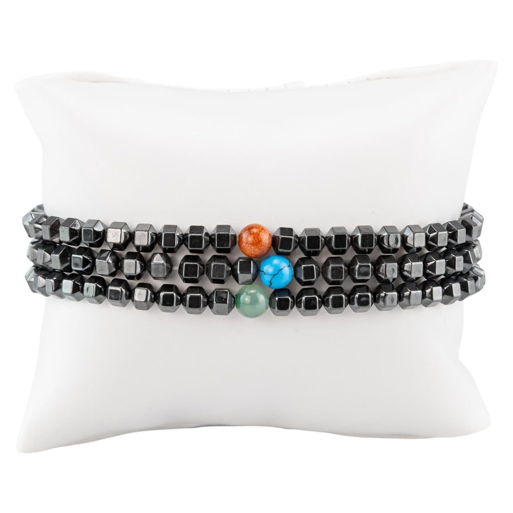 Hematite with Crystal Bead Stretch Bracelet