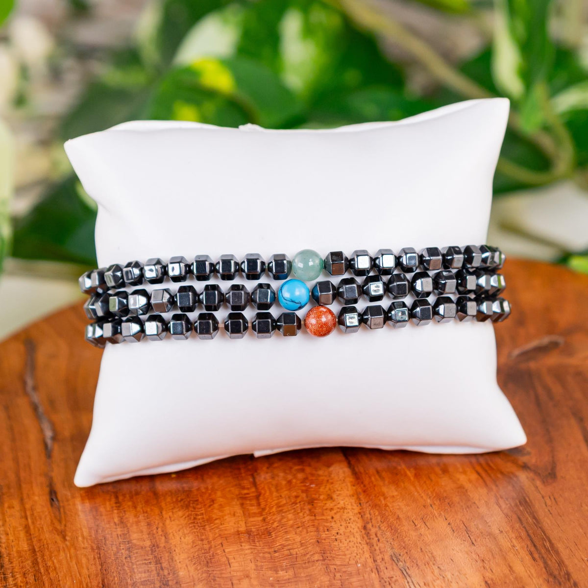 Hematite with Crystal Bead Stretch Bracelet