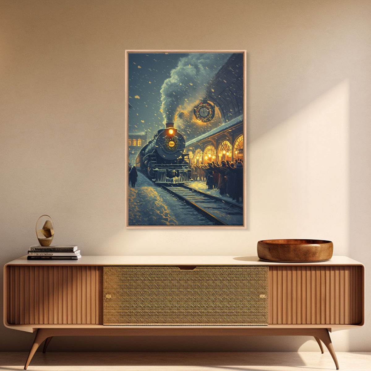 Christmas Train Station Canvas Print | Snowy Winter Night