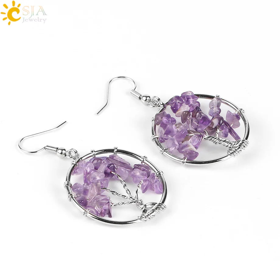 Crystal Tree of Life Drop Earrings — 13 Natural Stones