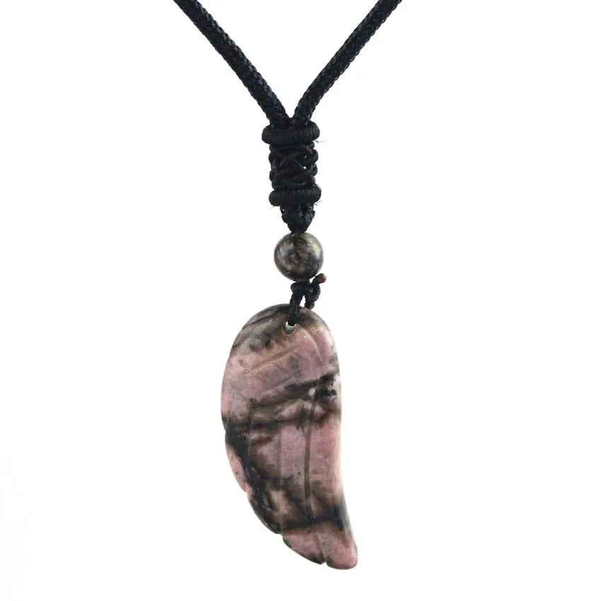 Crystal Angel Wing Pendant Necklace — Natural Gemstone Adjustable Rope