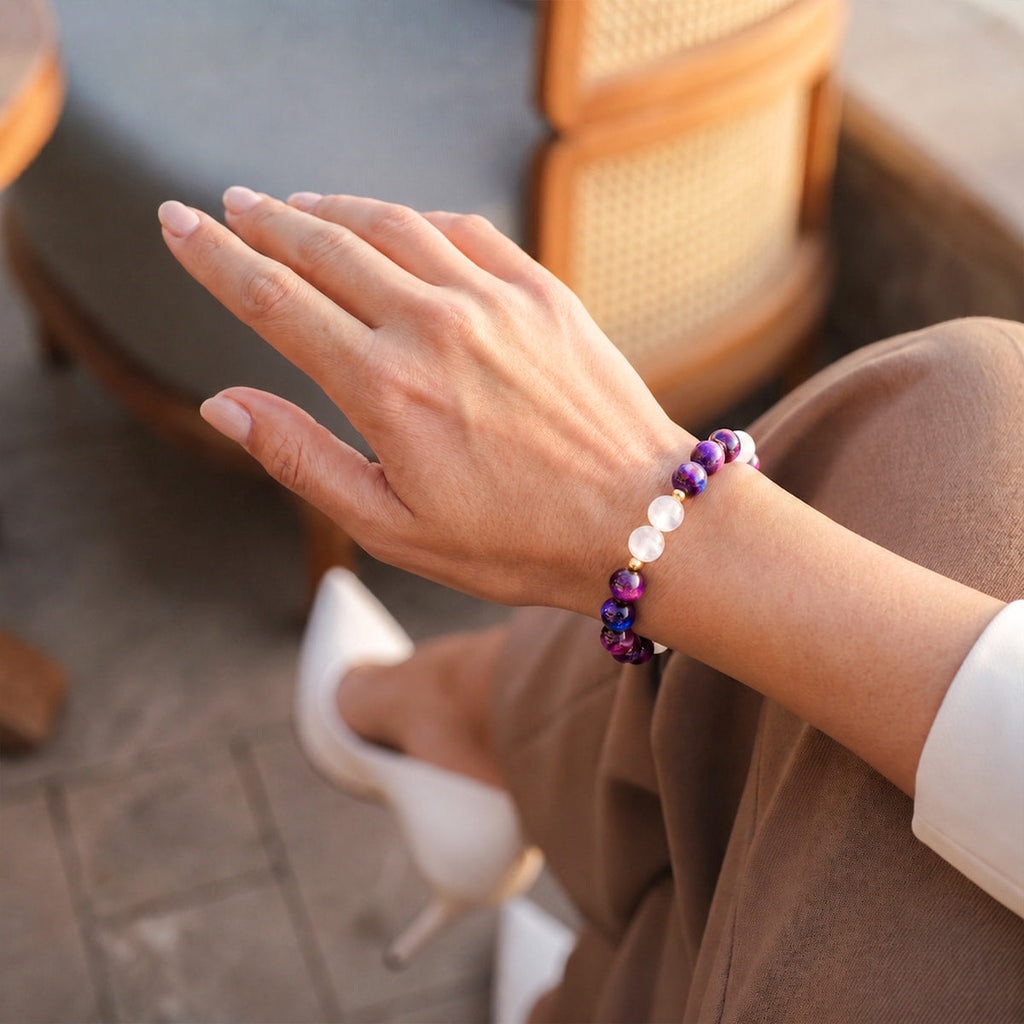 Galaxy Tiger’s Eye & Selenite Bracelet | Cosmic Duo