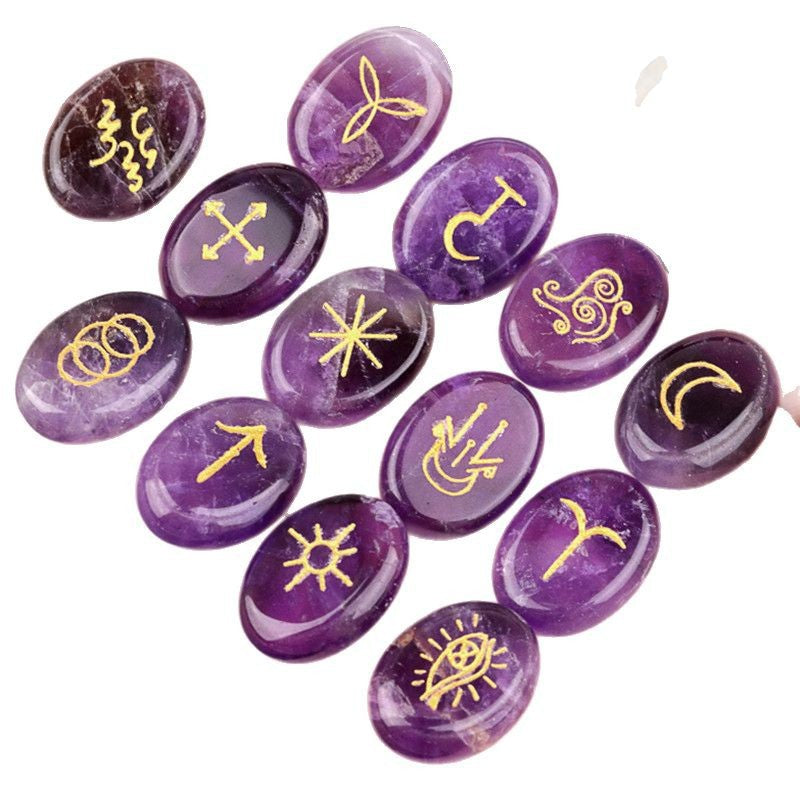 Natural Crystal Agate Rune Set (13 Pieces)