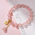 Crystal Fu Charm Bracelet – Rose Quartz & Strawberry Crystal | Gold Accent
