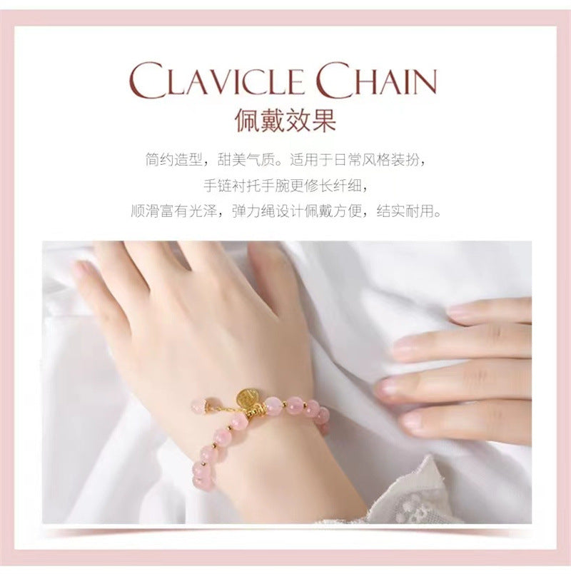 Crystal Fu Charm Bracelet – Rose Quartz & Strawberry Crystal | Gold Accent