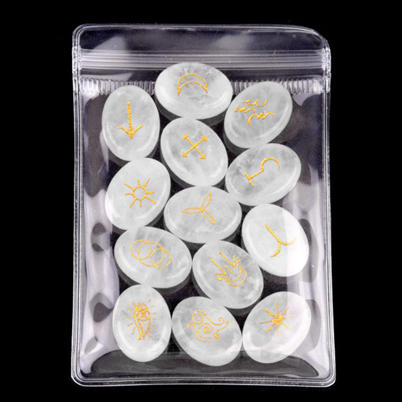 Natural Crystal Agate Rune Set (13 Pieces)