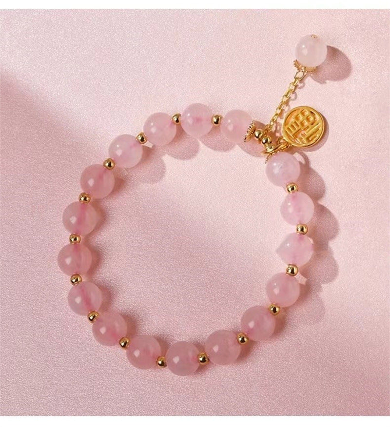 Crystal Fu Charm Bracelet – Rose Quartz & Strawberry Crystal | Gold Accent