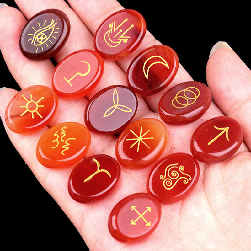 Natural Crystal Agate Rune Set (13 Pieces)
